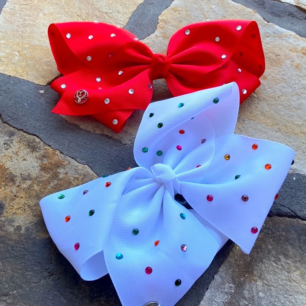JoJo SIWA Red & White Diamond 7” Hair Bows ❤️ Bundle of Two